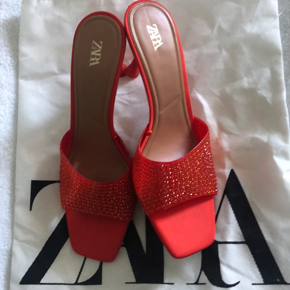 Zara Heels Orange Rhinestones Size 38